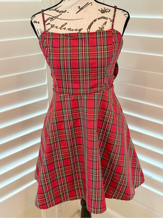 Altar'd State Dresses & Skirts - Altar’d State Red Plaid Bow Back Holiday Fit & Flare Dress Small EUC